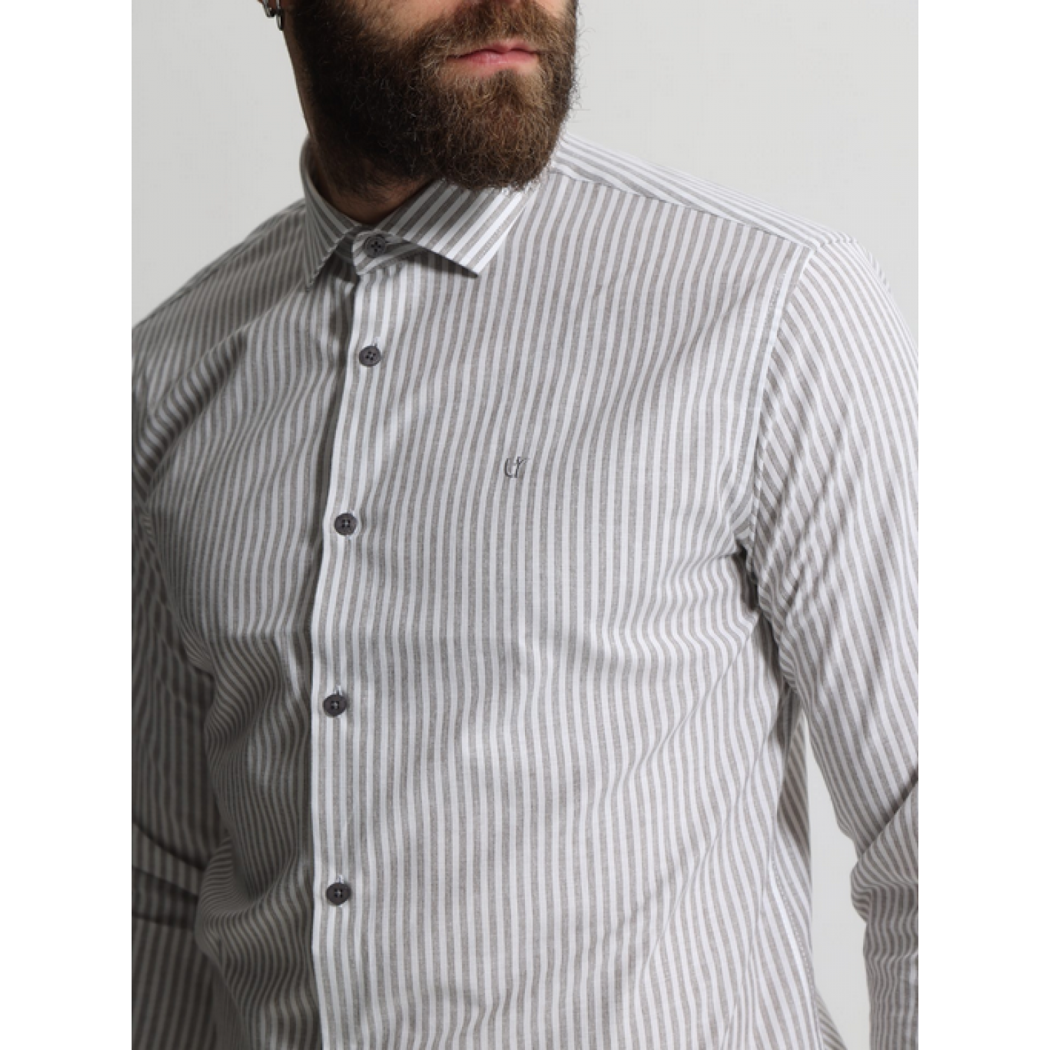 Life Style Butiken Ανδρικό Μακρυμάνικο πουκάμισο ριγέ LS133-8177 Γκρι